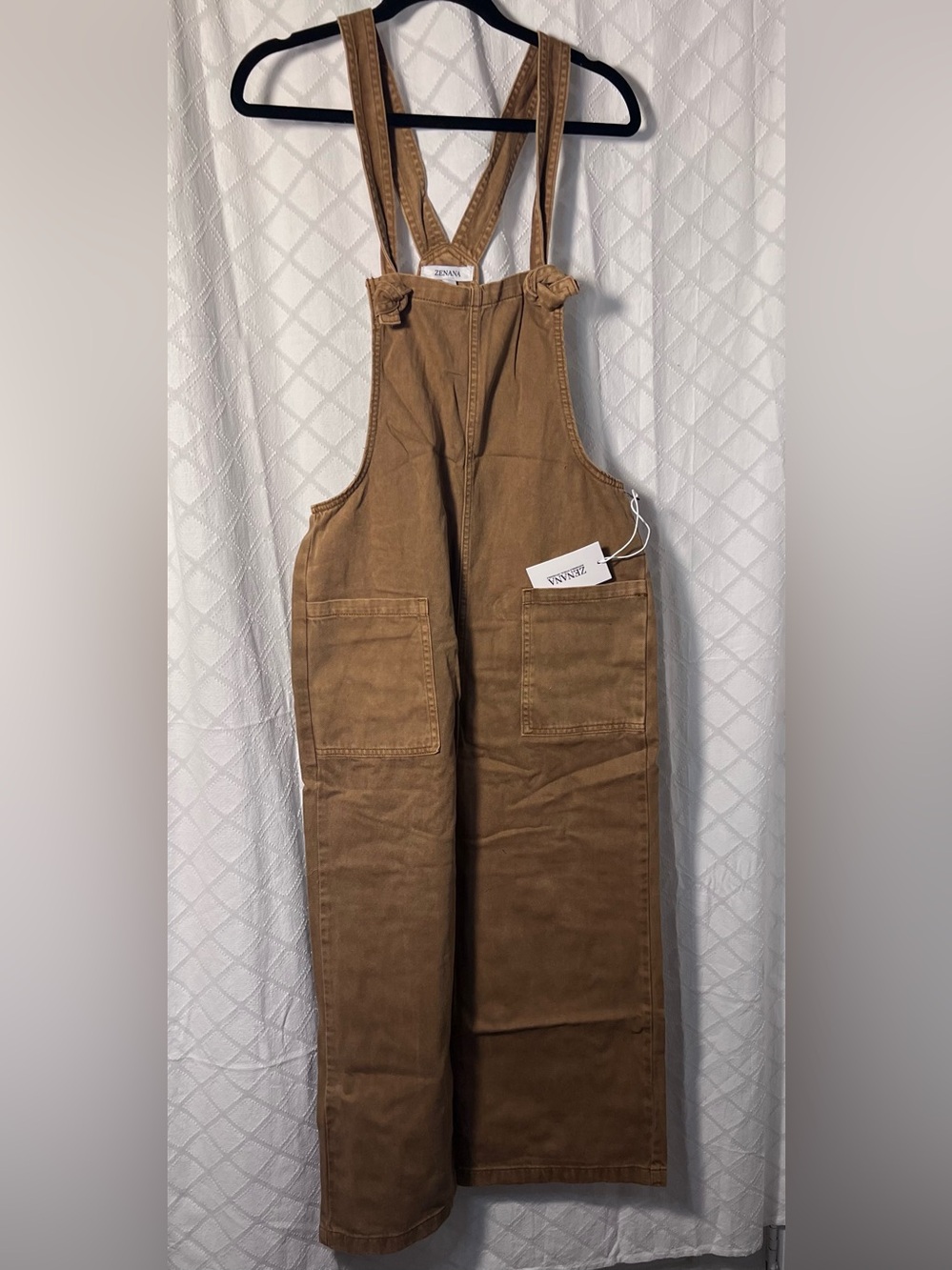 Zenana Outfitters Deep Camel Wide-Leg Women's Overalls knitted strap - Picture 3 of 11